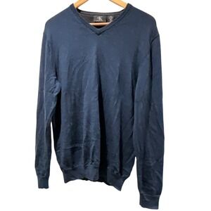 Calvin Klein Mens Extra Fine Merino Wool V Neck Sweater Large Blue‎